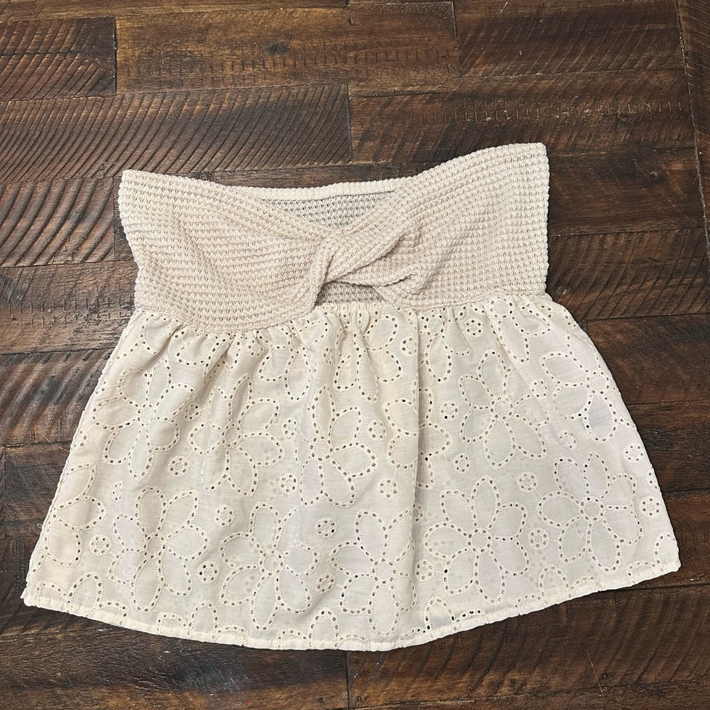 Cream Crochet and Eyelet Strapless Women's Top